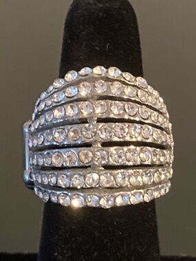 paparazzi Silver Tone Clear Crystal Multi-Row Statement Ring